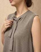 Sleeveless Tie-Neck Midi Dress in Cashmere, Beige, detail view