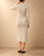 Side-Tie Wrap Dress in Cashmere, Beige, back view