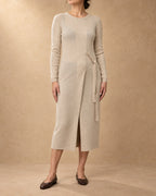 Side-Tie Wrap Dress in Cashmere, Beige, front view