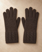 Women's Cable-Cuff Gloves in Yak Wool, Brown, flat view