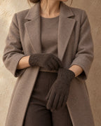 Women's Cable-Cuff Gloves in Yak Wool, Brown, front view