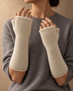 Long Fingerless Mitts in Cashmere, Cream, front view