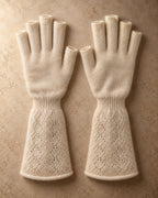 Men's Long Fingerless Gloves in Cashmere, Cream, flat view