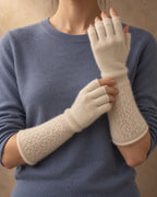 Men's Long Fingerless Gloves in Cashmere, Cream, front view