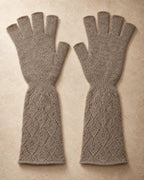 Men's Long Fingerless Gloves in Cashmere, Grey, flat view