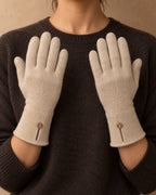 Button-Cuff Gloves in Cashmere, Cream, front view