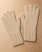 Cable-Cuff Gloves in Cashmere, Cream, flat view