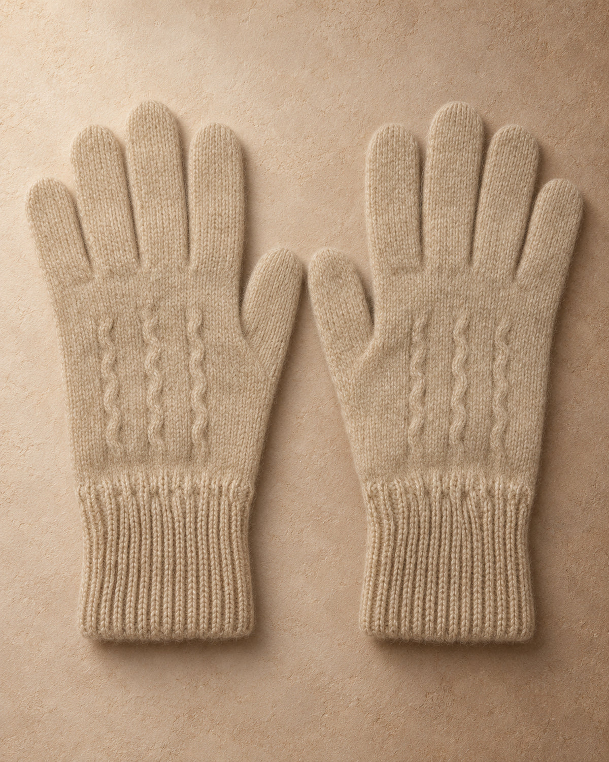 Wren Cashmere Cable-Back Gloves, Light beige, flat view