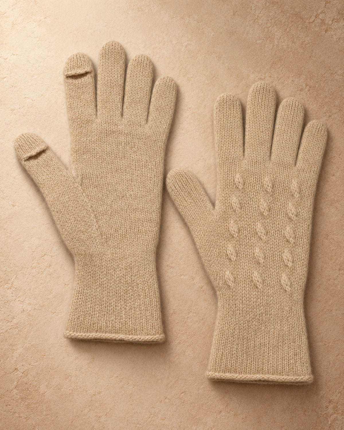 Swift Cashmere Open-Tip Gloves, Beige, flat view