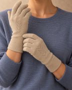 Linnet Cashmere Fine-Knit Gloves, Beige, front view