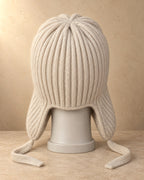 Ribbed Trapper Hat in Cashmere, Beige, back view