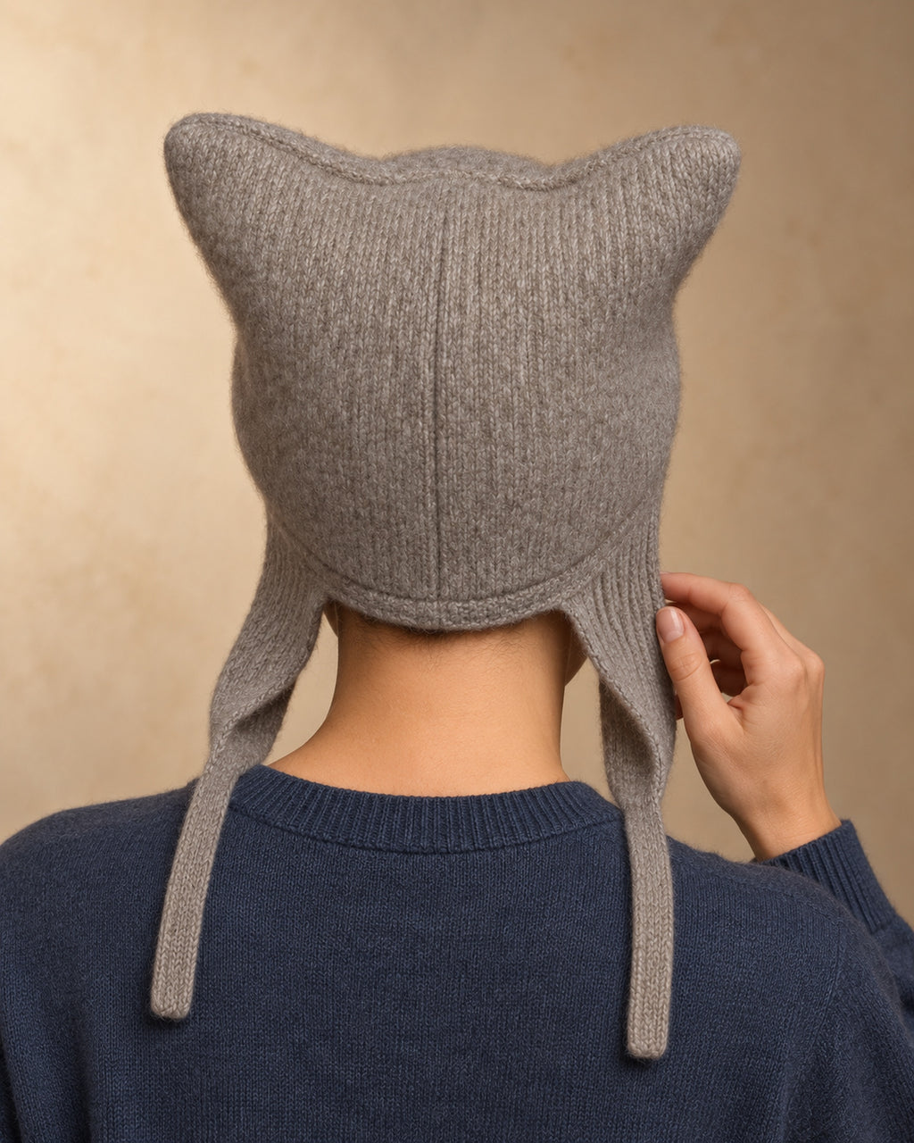 Magpie Cashmere Square-Crown Bonnet, Grey, worn view
