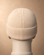 Men's Ribbed Beanie in Cashmere, Beige, back view