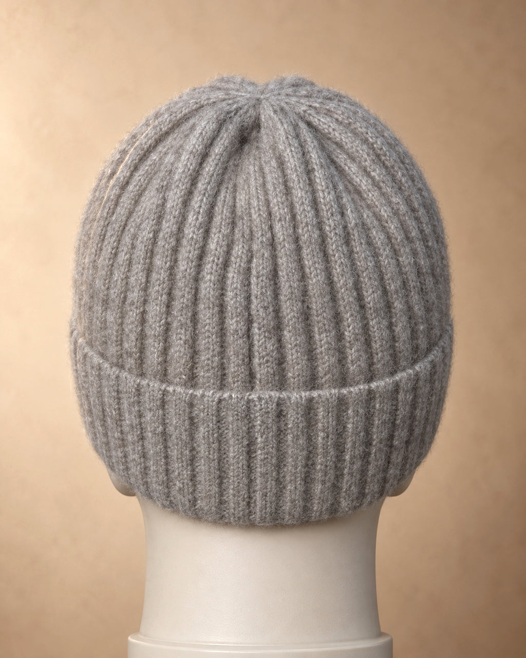 Men's Ribbed Beanie in Cashmere, Grey, back view