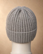 Men's Ribbed Beanie in Cashmere, Grey, back view