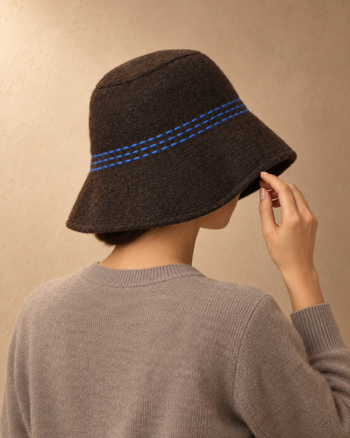 Harrier Yak Wool Brimmed Hat, Brown, worn view