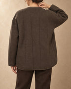 Bactrian Wool Quilted Knit Jacket, Brown, back view