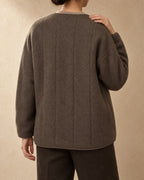 Bactrian Wool Quilted Knit Jacket, Brown, detail view