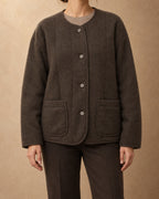 Bactrian Wool Quilted Knit Jacket, Brown, front view