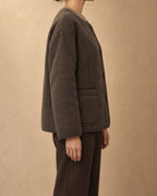 Bactrian Wool Quilted Knit Jacket, Brown, side view