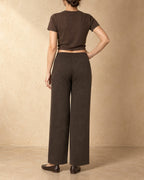 Straight-Leg Knit Trousers in Yak Wool, Brown, back view