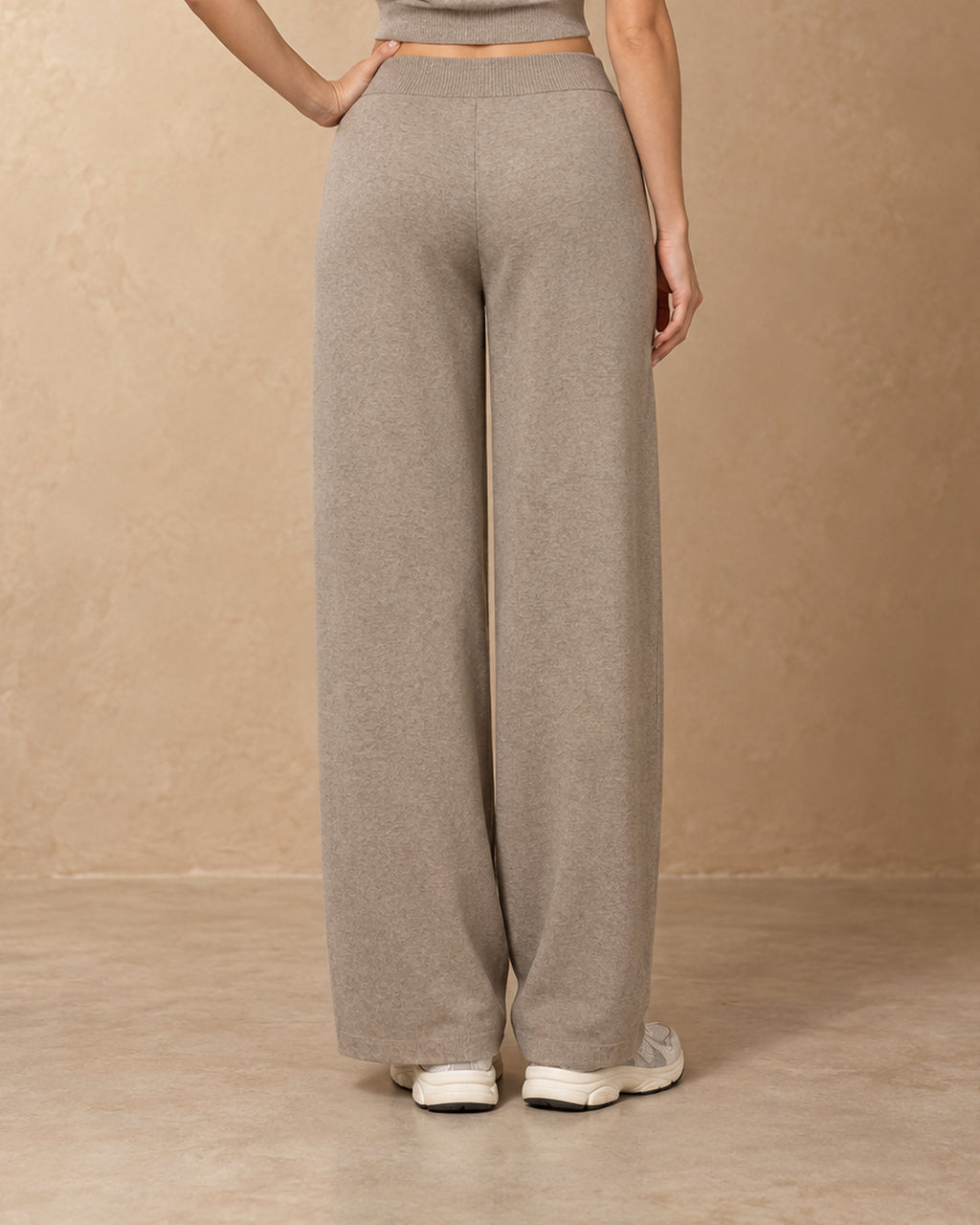 Straight-Leg Knit Trousers in Cashmere, Beige, back view
