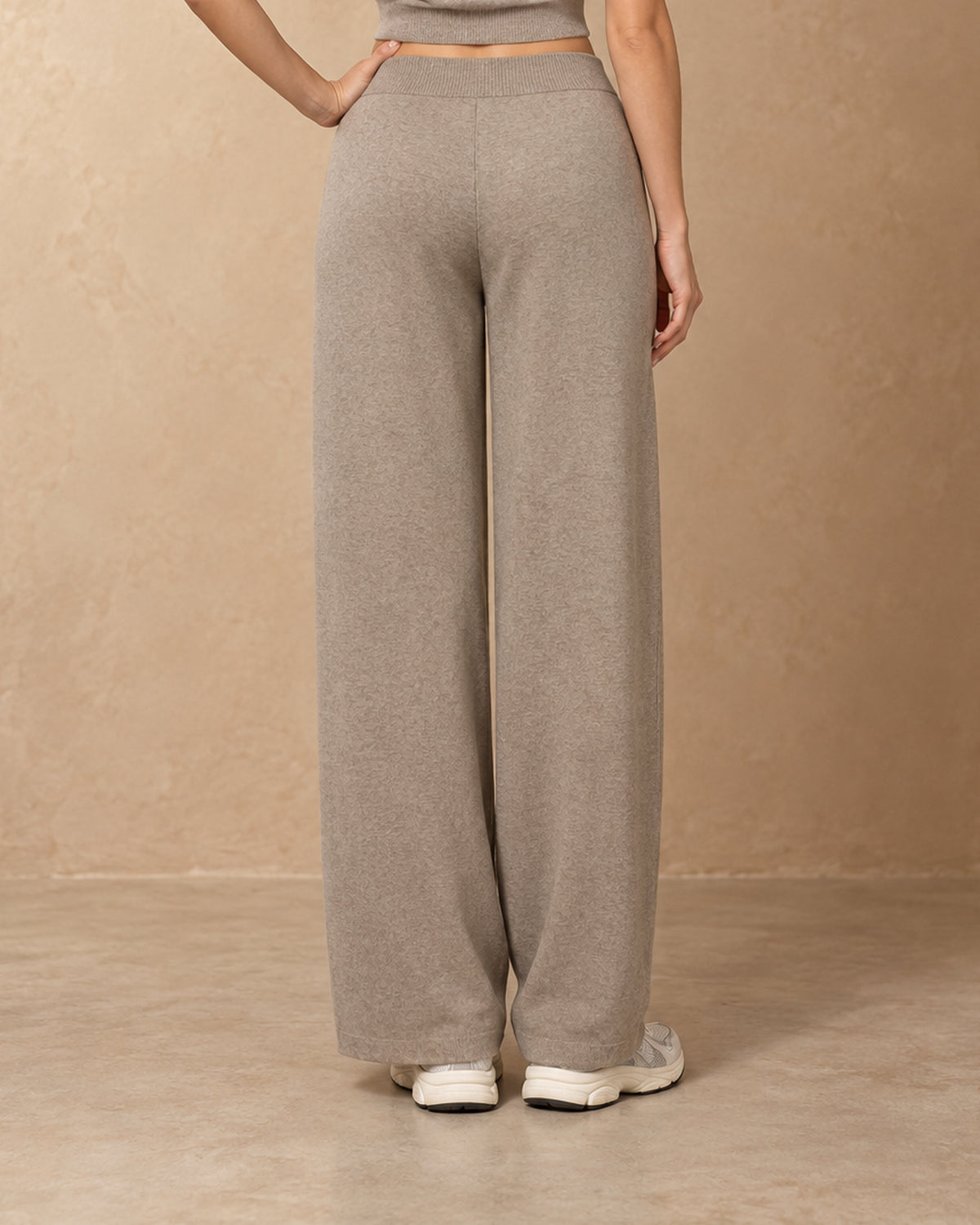 Straight-Leg Knit Trousers in Cashmere, Beige, back view