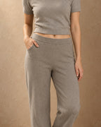 Straight-Leg Knit Trousers in Cashmere, Beige, detail view