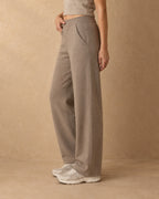Straight-Leg Knit Trousers in Cashmere, Beige, side view