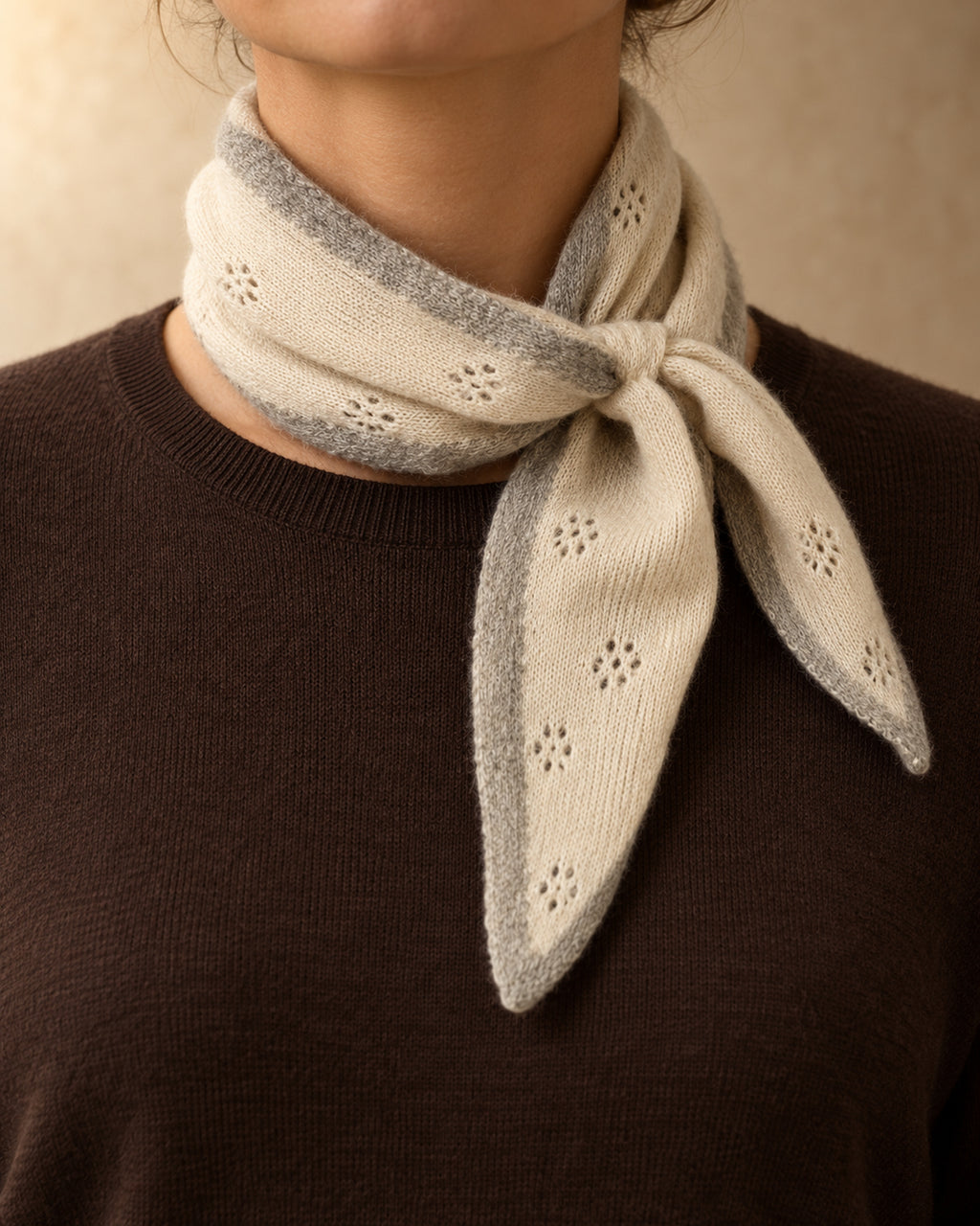 Salkhi Cashmere Neckerchief, Beige-grey, front view