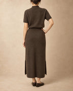 Long Straight Knit Skirt in Yak Wool, Brown, back view