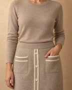 Bayan Cashmere Button-Front Pocket Skirt, Beige, detail view
