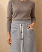 Bayan Cashmere Button-Front Pocket Skirt, Grey, detail view