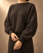 Blouson Jumper in Yak Wool, Brown, detail view