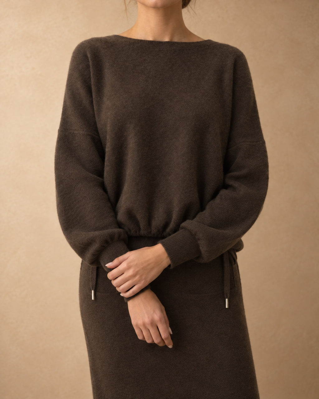 Blouson Jumper in Yak Wool, Brown, front view