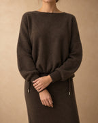 Blouson Jumper in Yak Wool, Brown, front view