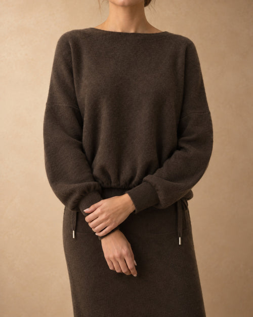 Blouson Jumper in Yak Wool, Brown, front view
