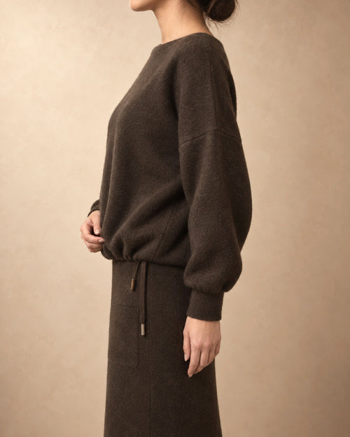 Blouson Jumper in Yak Wool, Brown, side view