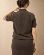 Short-Sleeve Mock-Neck Jumper in Yak Wool, Brown, back view