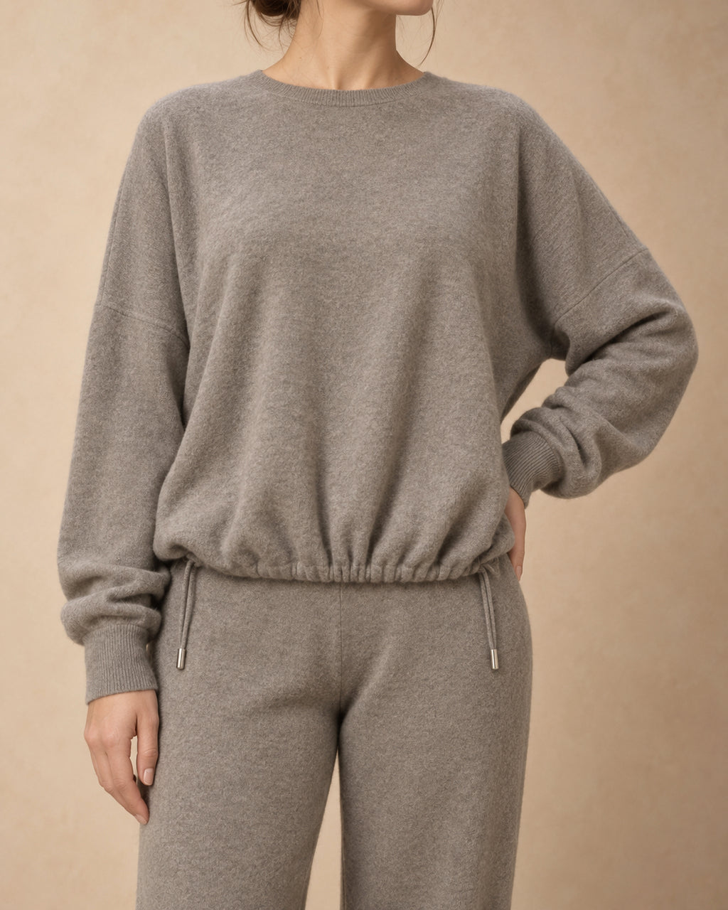 Drawstring-Hem Jumper in Cashmere, Beige, back view