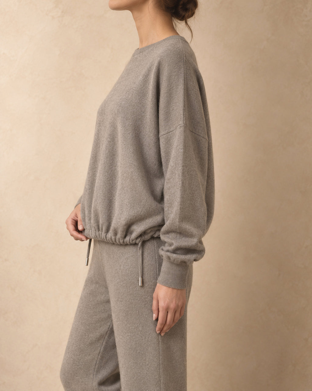 Drawstring-Hem Jumper in Cashmere, Beige, side view