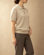 Short-Sleeve Polo Jumper in Cashmere, Beige, side view