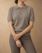 Short-Sleeve Polo Jumper in Cashmere, Grey, front view