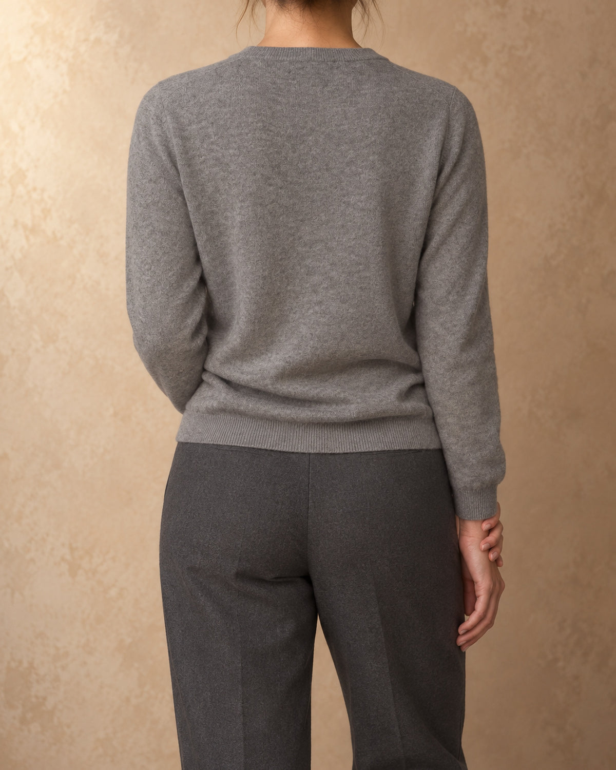 Tamarisk Cashmere V-Neck Cardigan, Grey, back view