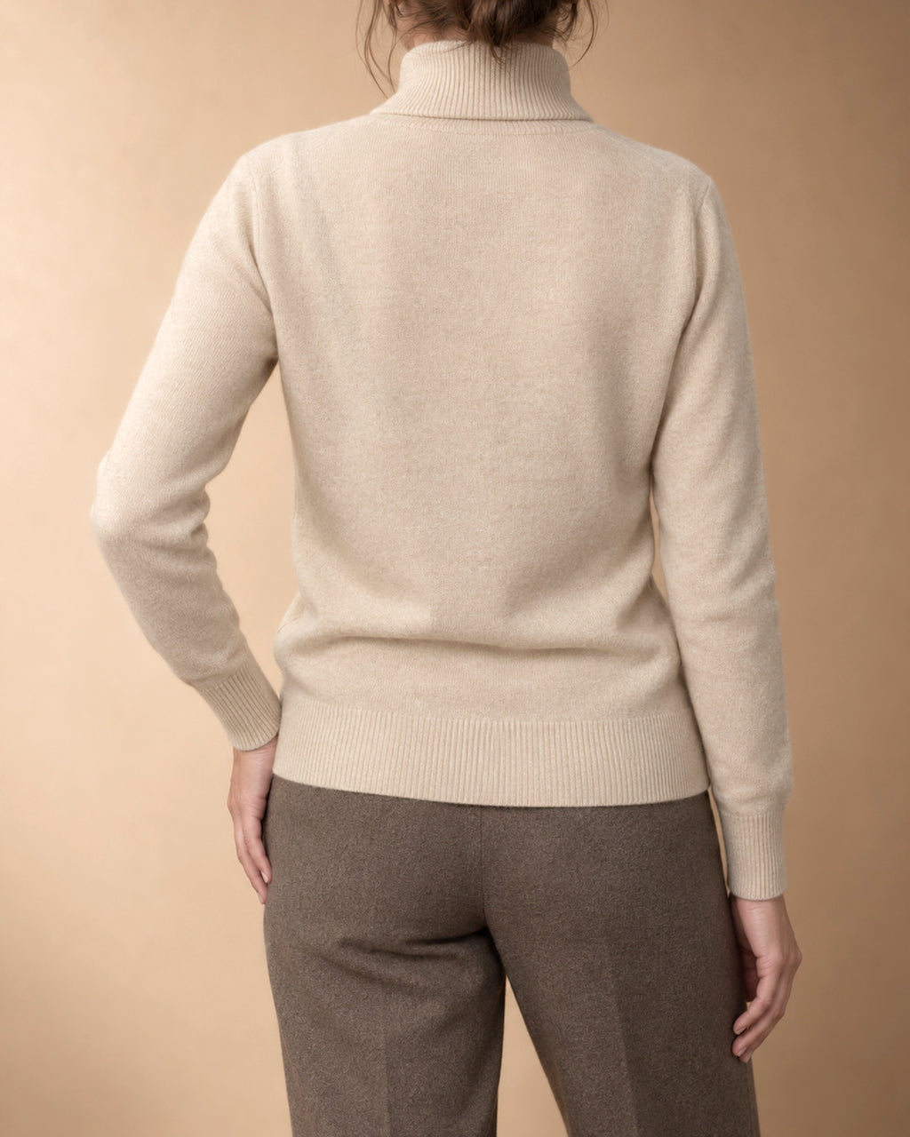 Roll-Neck Jumper in Cashmere, Beige, back view