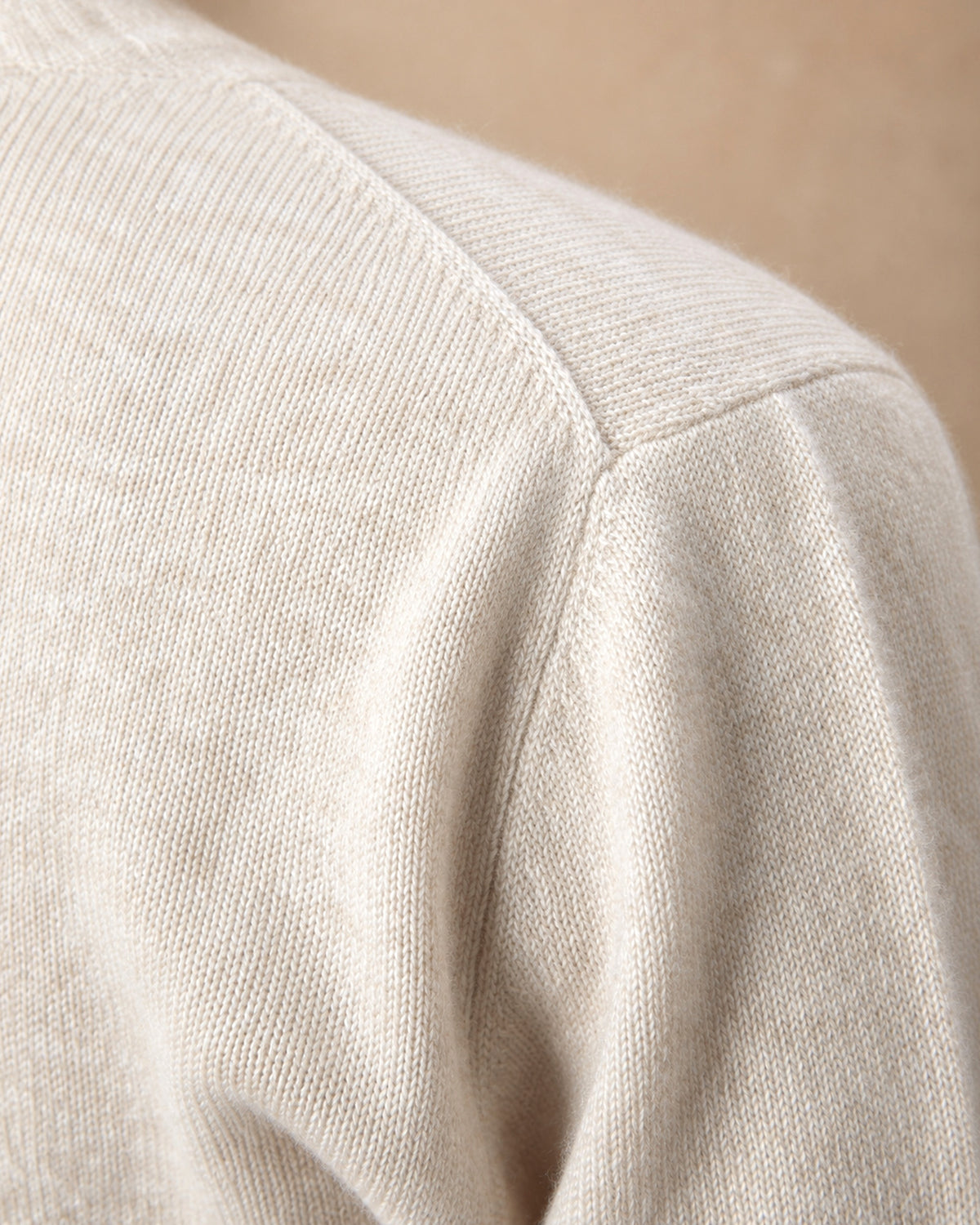 Roll-Neck Jumper in Cashmere, Beige, detail view