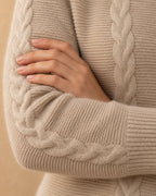 Cable Jumper in Cashmere, Beige, detail view