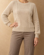 Cable Jumper in Cashmere, Beige, front view