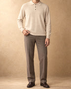Men's Long-Sleeve Polo in Cashmere, Beige, front view