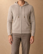 Ibex Cashmere Zip Hoodie, Beige, front view